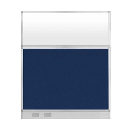 VERSARE Hush Panel Configurable Cubicle Partition 5' x 6' Navy Blue Fabric Frosted Window w/ Cable Channel 1856403-3